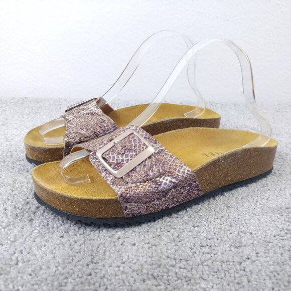 Daniel Sandals Womens 40 EU Slides Pink Glitter Slip On Shoes Strap Buckle - Picture 1 of 8